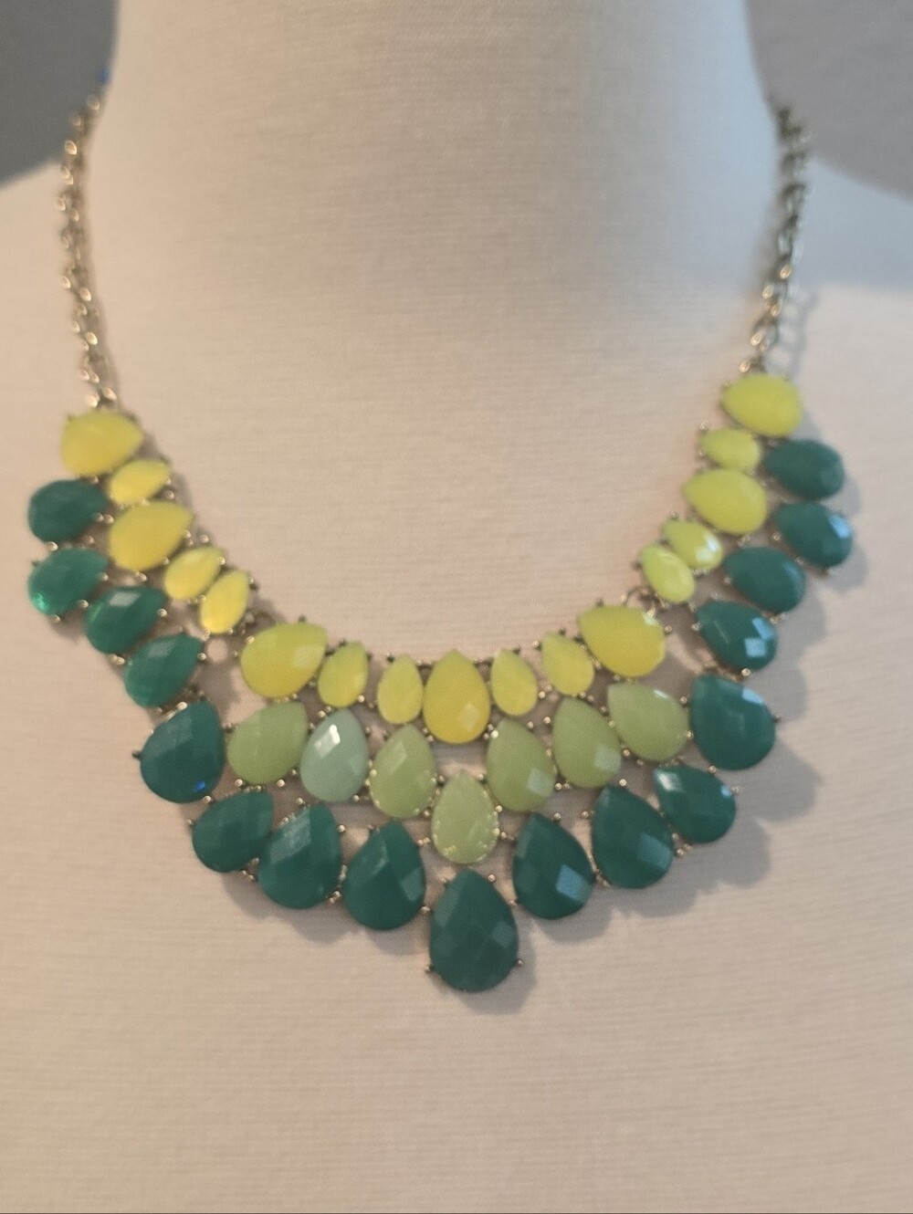 New W/ Tags Statement Teardrop Bib Necklace in Yellow & Teal Forever 21